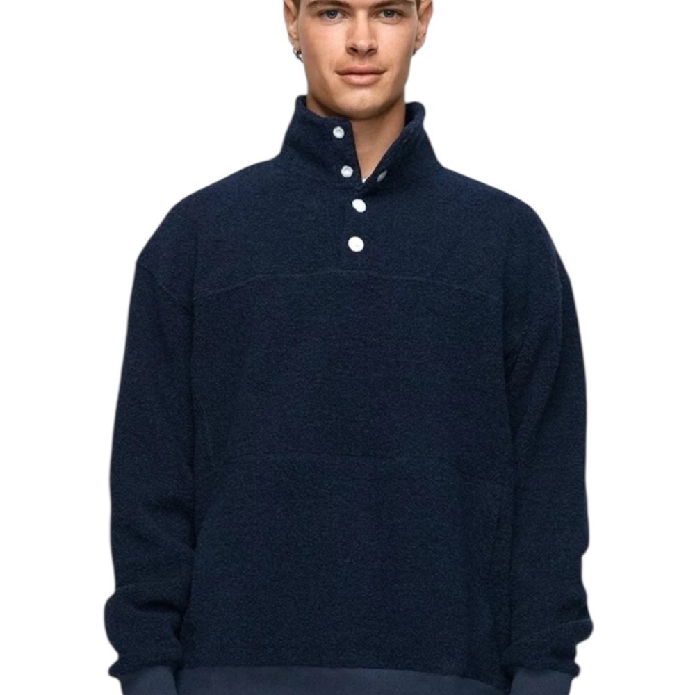 Outdoor Voices MegaFleece Wool Blend Snap Pull-over Sweater in Navy Sz M Relaxed